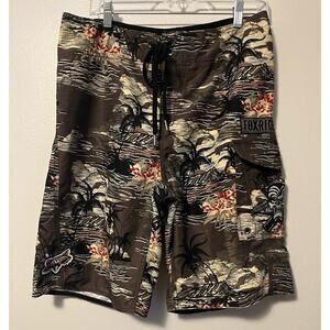 Fox Riders Mens Y2K Swim Trunks 34 Board Shorts Tropical Hula Girl Bottle Opener